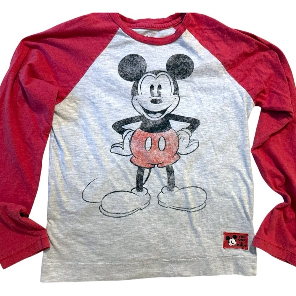Disney Parks Mickey Mouse Raglan Long Sleeve Shirt Youth XL Red Gray